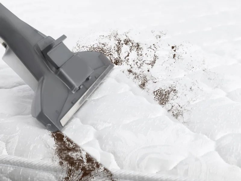 Cleaning tool lifting dirt from a mattress surface