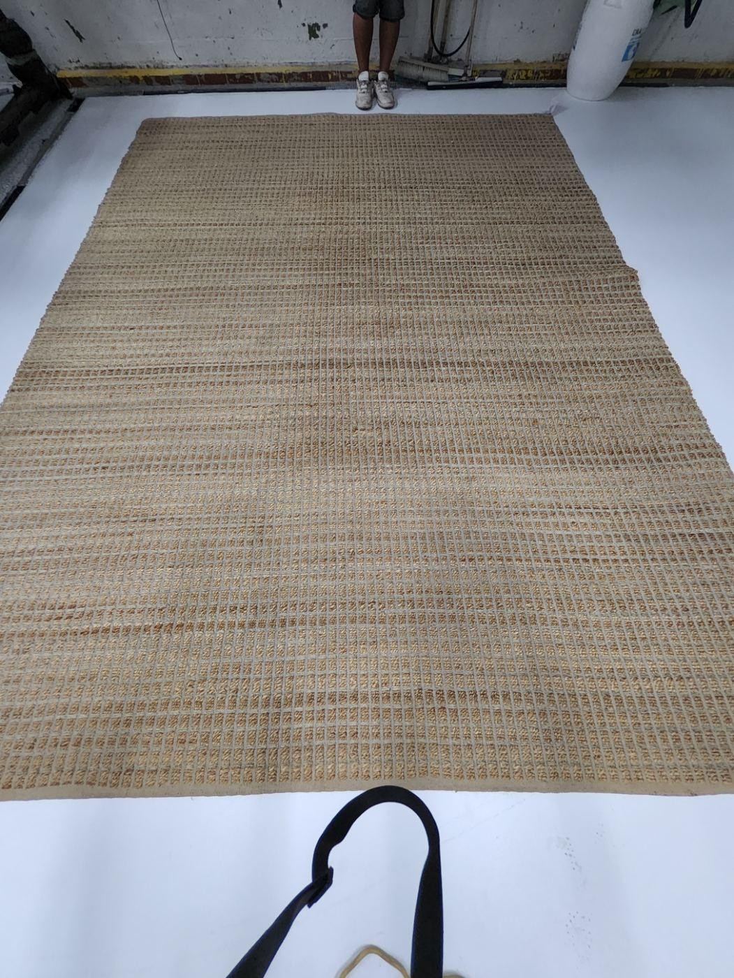 The same beige striped area rug after cleaning